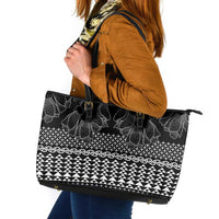 Black Taniko Kowhaiwhai Tukutuku Motif Leather Tote Bag
