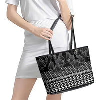 Black Taniko Kowhaiwhai Tukutuku Motif Leather Tote Bag