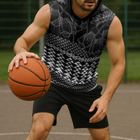 Black Taniko Kowhaiwhai Tukutuku Motif Sleeveless Hoodie LT9 - Polynesian Pride