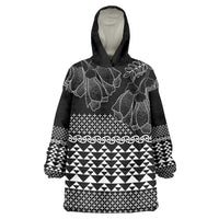 Black Taniko Kowhaiwhai Tukutuku Motif Wearable Blanket Hoodie