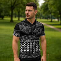 Black Taniko Kowhaiwhai Tukutuku Motif Zipper Polo Shirt LT9 - Polynesian Pride
