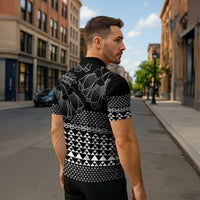 Black Taniko Kowhaiwhai Tukutuku Motif Zipper Polo Shirt LT9 - Polynesian Pride
