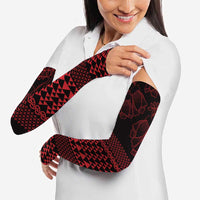 Red Taniko Kowhaiwhai Tukutuku Motif Arm Sleeves - Polynesian Pride
