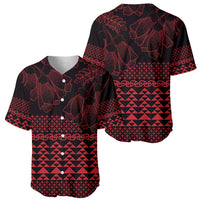 Red Taniko Kowhaiwhai Tukutuku Motif Baseball Jersey LT9 - Polynesian Pride