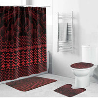 Red Taniko Kowhaiwhai Tukutuku Motif Bathroom Set LT9 Bathroom Set (4 pcs) Red - Polynesian Pride