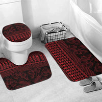 Red Taniko Kowhaiwhai Tukutuku Motif Bathroom Set LT9 Mat Set Only (3 pcs) One Size Red - Polynesian Pride