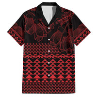 Red Taniko Kowhaiwhai Tukutuku Motif Family Matching Puletasi and Hawaiian Shirt