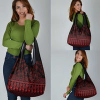 Red Taniko Kowhaiwhai Tukutuku Motif Grocery Bag