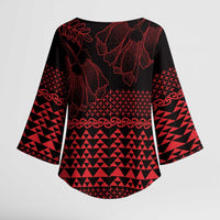 Red Taniko Kowhaiwhai Tukutuku Motif Kimono Sleeve Blouse - Polynesian Pride