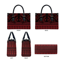 Red Taniko Kowhaiwhai Tukutuku Motif Leather Bag LT9 - Polynesian Pride