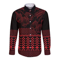 Red Taniko Kowhaiwhai Tukutuku Motif Long Sleeve Button Shirt LT9 Unisex Red - Polynesian Pride