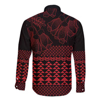 Red Taniko Kowhaiwhai Tukutuku Motif Long Sleeve Button Shirt LT9 - Polynesian Pride