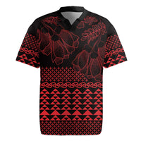 Red Taniko Kowhaiwhai Tukutuku Motif Rugby Jersey