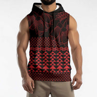 Red Taniko Kowhaiwhai Tukutuku Motif Sleeveless Hoodie - Polynesian Pride