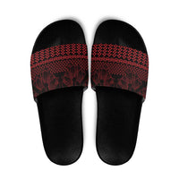 Red Taniko Kowhaiwhai Tukutuku Motif Slide Sandals - Polynesian Pride