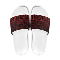 Red Taniko Kowhaiwhai Tukutuku Motif Slide Sandals - Polynesian Pride