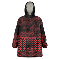 Red Taniko Kowhaiwhai Tukutuku Motif Wearable Blanket Hoodie