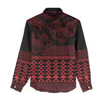Red Taniko Kowhaiwhai Tukutuku Motif Women Casual Shirt