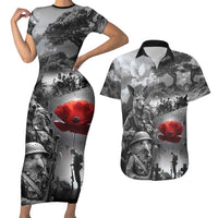 Black ANZAC Day The Battle of Lone Pine Couples Matching Short Sleeve Bodycon Dress and Hawaiian Shirt Kiwi-Kangaroo Soldier Lest We Forget