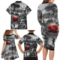 Black ANZAC Day The Battle of Lone Pine Family Matching Long Sleeve Bodycon Dress and Hawaiian Shirt Kiwi-Kangaroo Soldier Lest We Forget