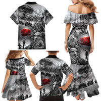 Black ANZAC Day The Battle of Lone Pine Family Matching Mermaid Dress and Hawaiian Shirt Kiwi-Kangaroo Soldier Lest We Forget