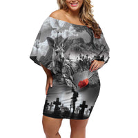 Black ANZAC Day The Battle of Lone Pine Family Matching Off Shoulder Short Dress and Hawaiian Shirt Kiwi-Kangaroo Soldier Lest We Forget
