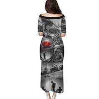 Black ANZAC Day The Battle of Lone Pine Family Matching Puletasi and Hawaiian Shirt Kiwi-Kangaroo Soldier Lest We Forget