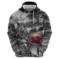 Black ANZAC Day The Battle of Lone Pine Hoodie Kiwi-Kangaroo Soldier Lest We Forget