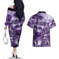 Purple ANZAC Day The Battle of Lone Pine Couples Matching Off The Shoulder Long Sleeve Dress and Hawaiian Shirt Kiwi-Kangaroo Soldier Lest We Forget