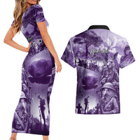 Purple ANZAC Day The Battle of Lone Pine Couples Matching Short Sleeve Bodycon Dress and Hawaiian Shirt Kiwi-Kangaroo Soldier Lest We Forget