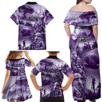 Purple ANZAC Day The Battle of Lone Pine Family Matching Off Shoulder Maxi Dress and Hawaiian Shirt Kiwi-Kangaroo Soldier Lest We Forget