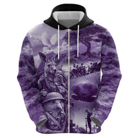 Purple ANZAC Day The Battle of Lone Pine Hoodie Kiwi-Kangaroo Soldier Lest We Forget