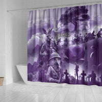 Purple ANZAC Day The Battle of Lone Pine Shower Curtain Kiwi-Kangaroo Soldier Lest We Forget