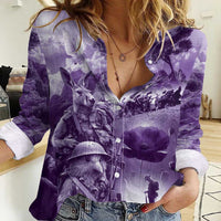 Purple ANZAC Day The Battle of Lone Pine Women Casual Shirt Kiwi-Kangaroo Soldier Lest We Forget