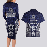 FSM Chuuk States Couples Matching Long Sleeve Bodycon Dress and Hawaiian Shirt Micronesia Six 9 One Polynesian Tribal Pattern