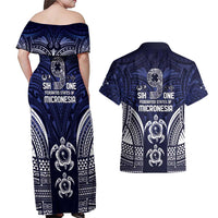 FSM Chuuk States Couples Matching Off Shoulder Maxi Dress and Hawaiian Shirt Micronesia Six 9 One Polynesian Tribal Pattern
