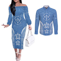 FSM Kosrae States Couples Matching Off The Shoulder Long Sleeve Dress and Long Sleeve Button Shirt Micronesia Six 9 One Polynesian Tribal Pattern
