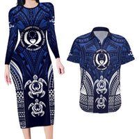 FSM Pohnpei States Couples Matching Long Sleeve Bodycon Dress and Hawaiian Shirt Micronesia Six 9 One Polynesian Tribal Pattern