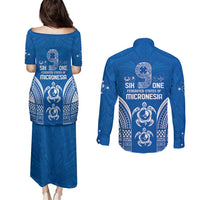FSM Yap States Couples Matching Puletasi and Long Sleeve Button Shirt Micronesia Six 9 One Polynesian Tribal Pattern