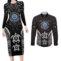 FSM Micronesia Six 9 One Couples Matching Long Sleeve Bodycon Dress and Long Sleeve Button Shirt Polynesian Tribal Pattern