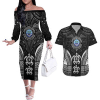 FSM Micronesia Six 9 One Couples Matching Off The Shoulder Long Sleeve Dress and Hawaiian Shirt Polynesian Tribal Pattern