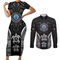 FSM Micronesia Six 9 One Couples Matching Short Sleeve Bodycon Dress and Long Sleeve Button Shirt Polynesian Tribal Pattern