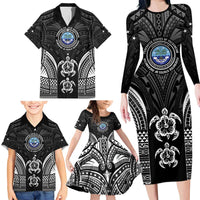 FSM Micronesia Six 9 One Family Matching Long Sleeve Bodycon Dress and Hawaiian Shirt Polynesian Tribal Pattern