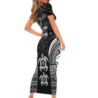 FSM Micronesia Six 9 One Family Matching Short Sleeve Bodycon Dress and Hawaiian Shirt Polynesian Tribal Pattern