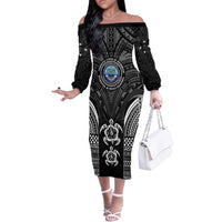 FSM Micronesia Six 9 One Off The Shoulder Long Sleeve Dress Polynesian Tribal Pattern