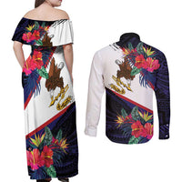 American Samoa Flag Day Since 1900 Couples Matching Off Shoulder Maxi Dress and Long Sleeve Button Shirt Samoa Muamua Le Atua Tropical Flowers