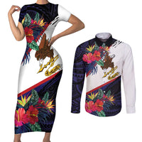 American Samoa Flag Day Since 1900 Couples Matching Short Sleeve Bodycon Dress and Long Sleeve Button Shirt Samoa Muamua Le Atua Tropical Flowers