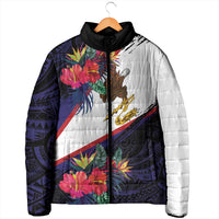 American Samoa Flag Day Since 1900 Padded Jacket Samoa Muamua Le Atua Tropical Flowers - Polynesian Pride