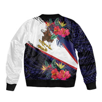 American Samoa Flag Day Since 1900 Sleeve Zip Bomber Jacket Samoa Muamua Le Atua Tropical Flowers