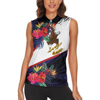 American Samoa Flag Day Since 1900 Women Sleeveless Polo Shirt Samoa Muamua Le Atua Tropical Flowers